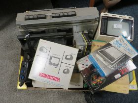 A TRAY OF VINTAGE ELECTRICAL TO INCLUDE SMALL PORTABLE TATUNG TV , PORTABLE STEREO RADIO CASSETTE