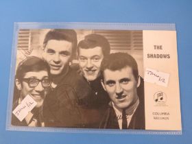 THE SHADOWS, SIGNED COLUMBIA RECORDS PROMO CARD DEPICTING THE BAND