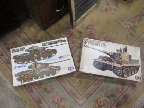 TWO LARGE BOXED UNMADE TAMIYA TANK MODEL KITS, 1:25 SCALE, TIGER AND CENTURION MARK 2