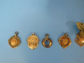 FIVE HALLMARKED SILVER FOB MEDALS, TO INCLUDE FOOTBALL INTEREST (5)