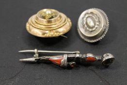 THREE VICTORIAN BROOCHES TO INCLUDE A HALLMARKED SILVER DIRK