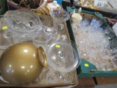 TWO TRAYS OF GLASSWARE ETC TO INCLUDE A HALLMARKED SILVER TOPPED CASTOR , SODA SYPHON ETC