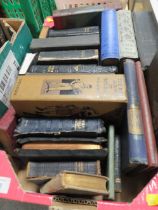 A SMALL TRAY OF VINTAGE AND ANTIQUE BOOKS
