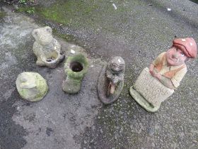 FIVE CONCRETE PLANTERS AND STATUES