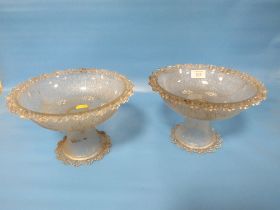 A PAIR OF VINTAGE TEXTURED GLASS COMPORTS