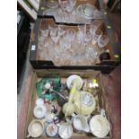 TWO TRAYS OF ASSORTED GLASS WARE TO INCLUDE WINE GLASSES, BOWLS, TOGETHER WITH A TRAY OF ASSORTED