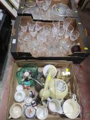 TWO TRAYS OF ASSORTED GLASS WARE TO INCLUDE WINE GLASSES, BOWLS, TOGETHER WITH A TRAY OF ASSORTED