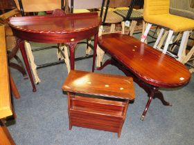 TWO REPRODUCTION TABLES AND A MAGAZINE RACK (3)
