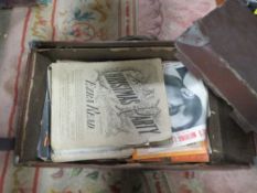 A SMALL QUANTITY OF PIANO MUSIC MAGAZINES ETC CONTAINED IN A VINTAGE LEATHER SUITCASE A/F