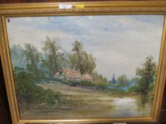 AN ENGLISH COUNTRY LANDSCAPE OIL ON CANVAS - 37 x 49.5 cm
