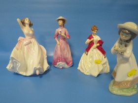 FOUR FIGURINES TO INCLUDE COALPORT AND NAO EXAMPLE - Young Love Coalport figure has chip to base