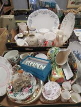 TWO TRAYS OF ASSORTED CERAMICS AND CHINA TO INCLUDE, PLATTERS, TRINKET BOXES ETC