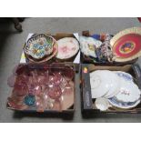 THREE TRAYS OF ASSORTED CERAMICS TOGETHER WITH A TRAY OF GLASSWARE (4)