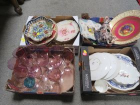 THREE TRAYS OF ASSORTED CERAMICS TOGETHER WITH A TRAY OF GLASSWARE (4)