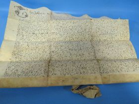 A CHARLES I INDENTURE DATED 1633, HAND WRITTEN IN BLACK INK ON VELLUM