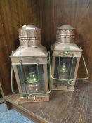 TWO VINTAGE COOPER AND BRASS SHIP STYLE LANTERNS