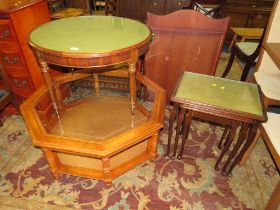 TWO REPRODUCTION GLASS TOPPED TABLES AND A NEST OF TABLES