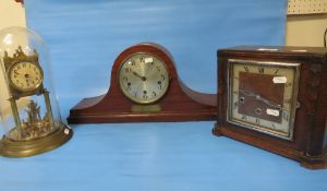 THREE CLOCKS CONSISTING OF AN OAK CASED MANTLE CLOCK ANOTHER ONE WITH LNER RAILWAY PRESENTATION