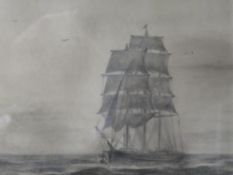 A FRAMED AND GLAZED SKETCH OF A SAILING BOAT