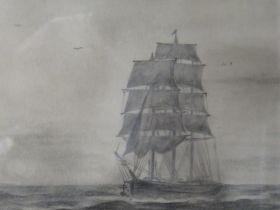 A FRAMED AND GLAZED SKETCH OF A SAILING BOAT