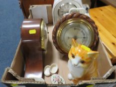 A TRAY OF ASSORTED SUNDRIES TO INCLUDE A BAROMETER ETC