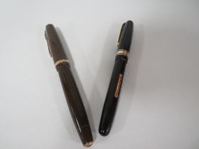 TWO VINTAGE FOUNTAIN PENS, PARKER AND WATERMAN BOTH WITH 14CT GOLD NIBS