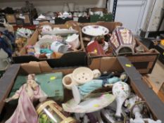THREE TRAYS OF COLLECTABLES TO INCLUDE LAMPS, WOODEN ITEMS AND CHINA