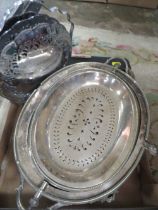 A VINTAGE PLATED SERVING DISH TOGETHER WITH ANOTHER