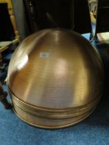 A QUANTITY OF 10 COPPER CIRCULAR SHADES/BOWLS DIA. 57 CM