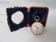 A GIANT OPEN MANUAL WIND POCKET WATCH DIAL STAMPED FRODSHOM IN ORIGINAL TRAVEL CASE A/F