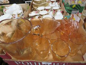 A SMALL TRAY OF COLOURED GLASS WARE