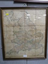 A VINTAGE FRAMED AND GLAZED ENGLAND AND WALES ROAD MAP