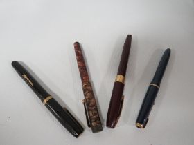 4 VINTAGE FOUNTAIN PENS - VALENTINE 02 CANDYSTRIPE ( 14ct GOLD NIB ) - PARKER DUOFOLD BLUE/GOLD TRIM