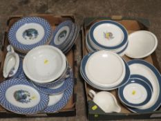 TWO TRAYS OF ASSORTED CERAMICS TO INCLUDE SUSIE COOPER & A TRAY OF CORONA WARE CHANTILLY DINNER WAR