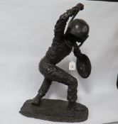 A LATE 20th / EARLY 21st CENTURY BRONZE TYPE MODERNIST SCULPTURE OF A WARRIOR BY T.W No. 1 OF 6