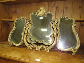 A TRIPLE MIRROR AND THREE ASSORTED PICTURES (4)