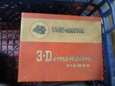 BOXED BAKELITE VIEWMASTER 3D VIEWER AND A BOX FULL OF SLIDES, CANON SURESHOT SK500 CAMERA, JVC