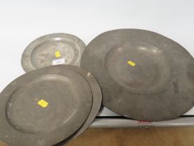 FIVE EARLY PEWTER PLATES