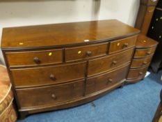A MODERN LAURA ASHLEY BROUGHTON SEVEN DRAWER BOWED CHEST W-140 CM AND MATCHING BEDSIDE CHEST (2)