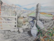 A WATER COLOUR BY BRIDGET LEAMAN 1981 DEPICTING FARMYARD AND GEESE
