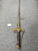 AN EARLY 20TH CENTURY AMERICAN 'KNIGHTS OF THE GOLDEN EAGLE' DRESS SWORD, engraved blade, wire wound