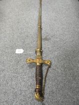 AN EARLY 20TH CENTURY AMERICAN 'KNIGHTS OF THE GOLDEN EAGLE' DRESS SWORD, engraved blade, wire wound