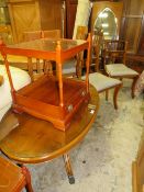 AN OVAL YEW WOOD COFFEE TABLE, TWO CHAIRS AND TWO LAMP TABLES
