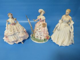 THREE ROYAL WORCESTER FIGURINES TO INCLUDE THE GRACEFUL ARTS , GRACE KELLY, ROYAL DEBUT