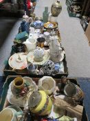 FOUR TRAYS OF ASSORTED CHINA TO INCLUDE JUGS, CUPS VASES ETC