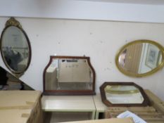 FOUR ASSORTED WALL MIRRORS TO INCLUDE AN OAK 1930'S EXAMPLE