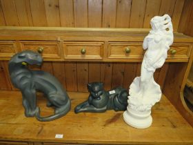 TWO MODERNISTIC CAT MODELS WITH A WHITE STATUE (3)