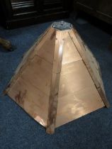 A COPPER HEXAGONAL CANOPY LIGHT FITTING