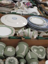 THREE TRAYS OF ASSORTED CERAMICS TO INCLUDE GREEN WEDGWOOD JASPER WARE