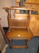 AN OLD CHARM OAK LAMP TABLE AND PAPER RACK (2)
